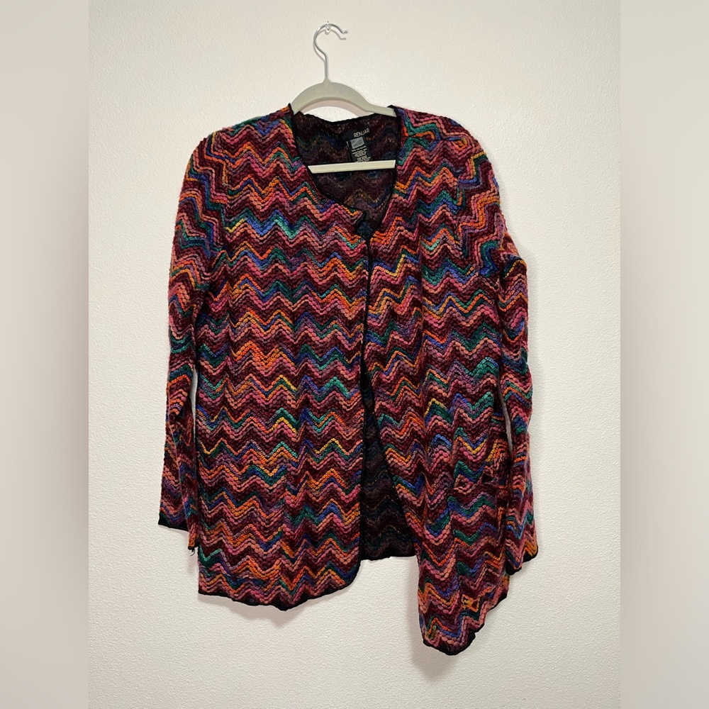 X Renuar Chevron Stripe Cardigan Jewel Tones Sz XL